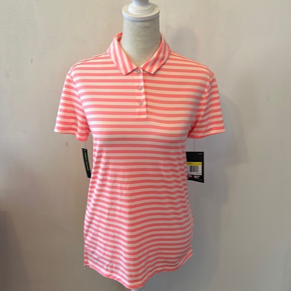 Nike Golf Dri fit pink striped short sleeve top Size S New